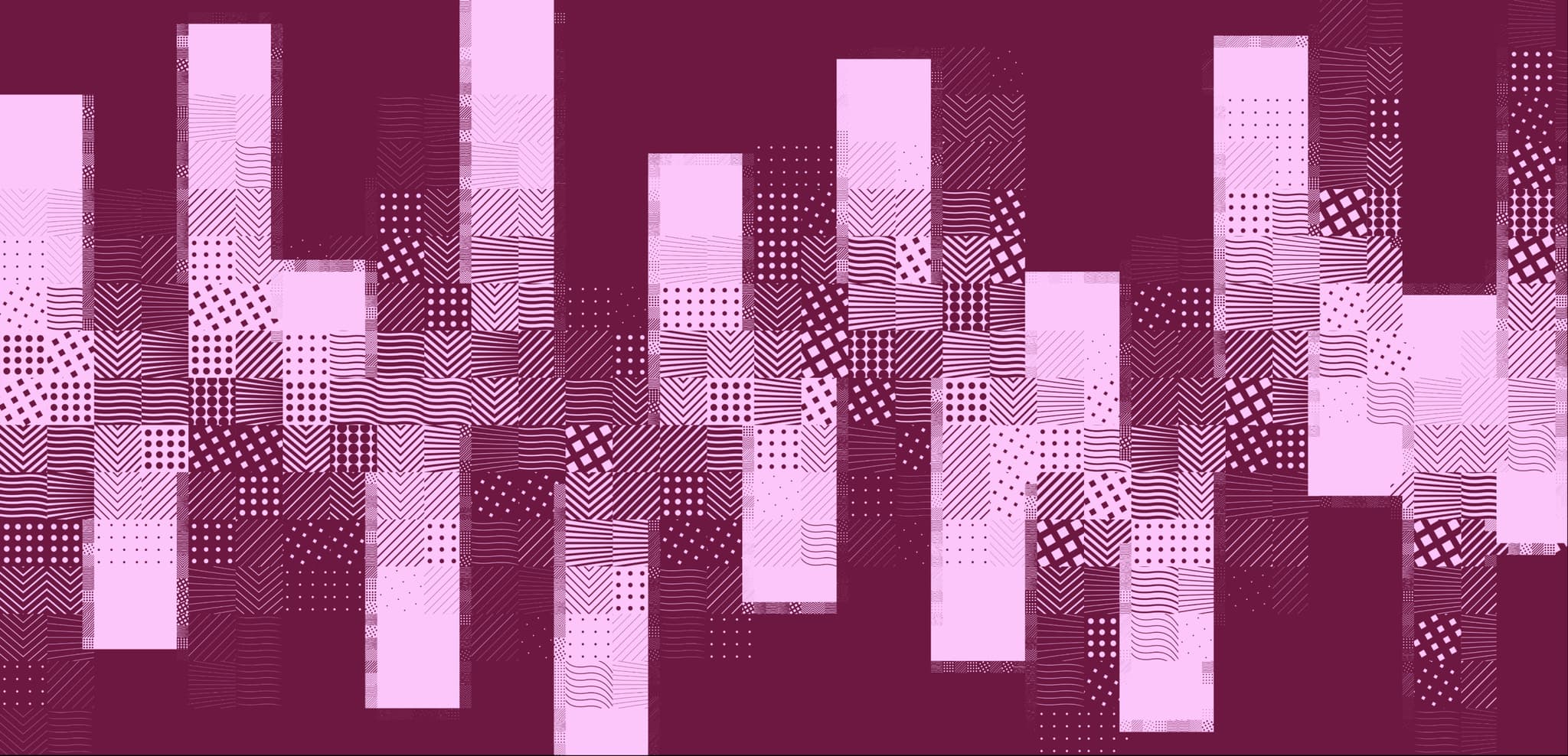 Abstract graphic design featuring a blend of pink and dark maroon patterns, reminiscent of sound waves or verbal communication.
